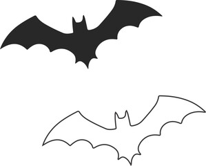 Two stylized bats one solid black and one outlined on a white background