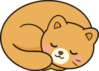 A cartoon orange cat is curled up on the floor.