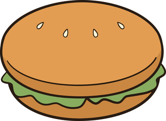 Hamburger with vegetables on transparent background