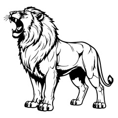 Roaring lion illustration in black and white