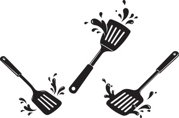 Black slotted spatula kitchen utensil silhouette for cooking and food preparation