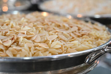 rice in bowl, bowl of rice, rice , rice with laminated almonds, Christmas dinner, New Year's...