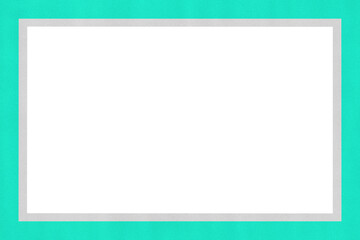 Obraz premium Blue tosca & silver empty photo card frame, banner, border, decoration isolated on transparent background design for picture, text, banner, template, image, photograph, presentation, mock up. PNG 