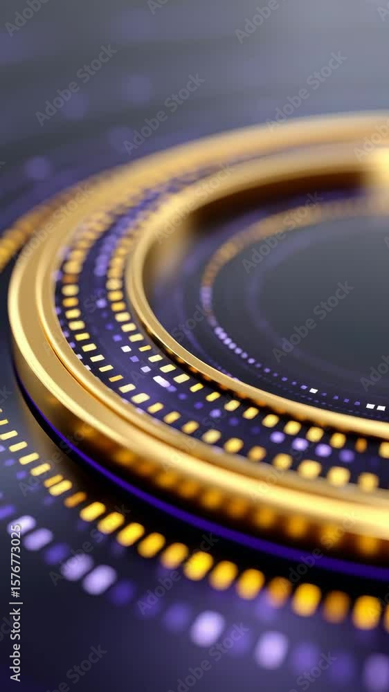 Aufkleber abstract close-up view of golden circular rings with glowing dots on a dark background