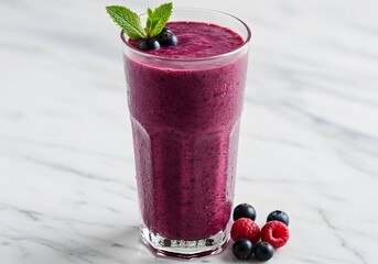 A refreshing blackcurrant smoothie in a glass. Intensely flavored super food drink in deep purple