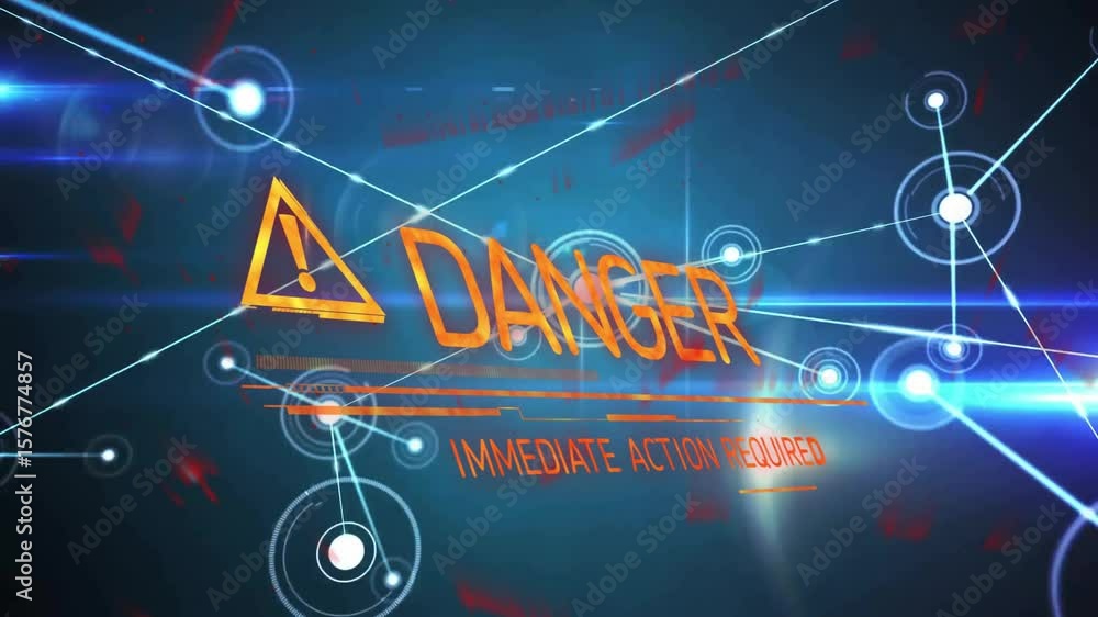 Poster central node fading causing slanted line showing hazard icon pulsing danger text demanding action