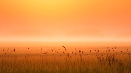 Sunrise over grassy field silhouettes
