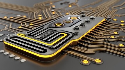 Close-up of a complex circuit board with glowing nodes - high macro wallpaper cables glowing