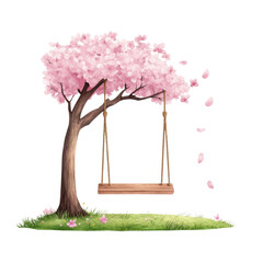 Watercolor icon of a swing hanging from a flowering tree