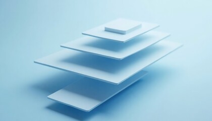Minimalist White Tiered Platform Display on Light Blue Background
