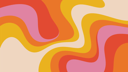 Groovy retro wavy background design with vibrant warm colors and abstract shapes