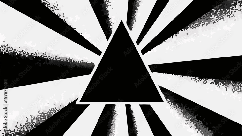 Poster abstract black triangle with radiating lines geometric design on a white background