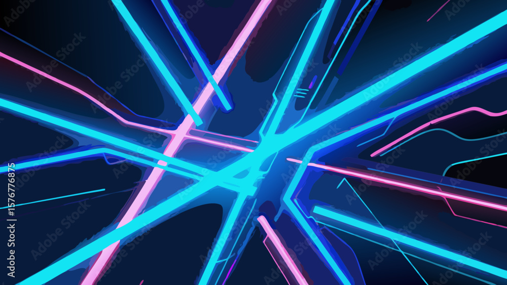 Poster abstract digital neon lines and geometric shapes creating a futuristic background