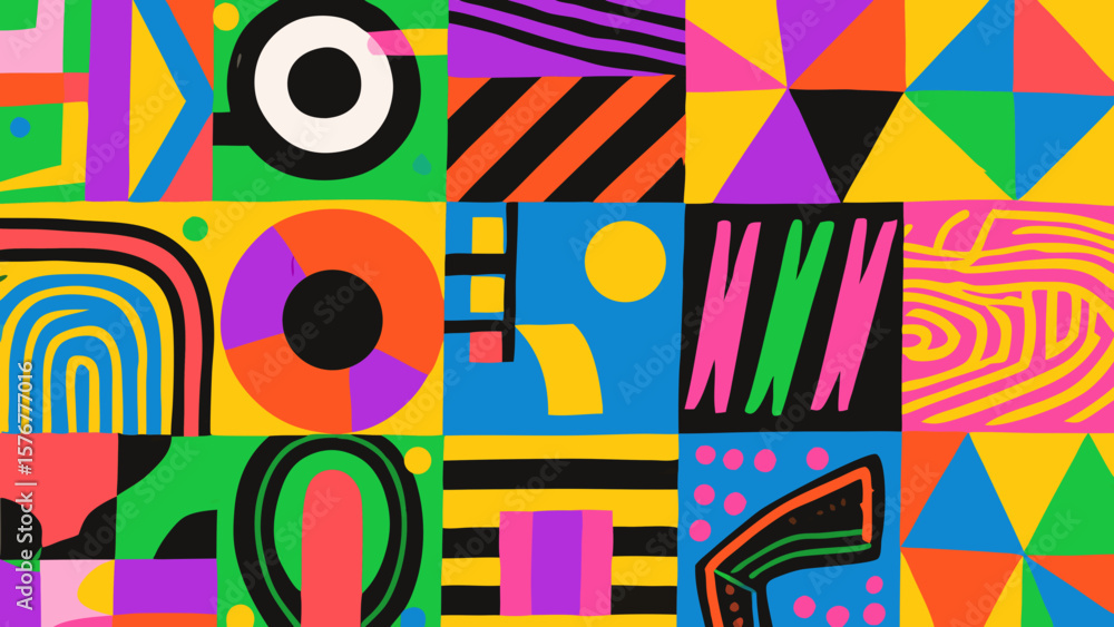 Poster colorful abstract geometric pattern with squares and various shapes for design
