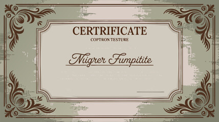 Decorative vintage certificate design with ornate floral elements and distressed background.
