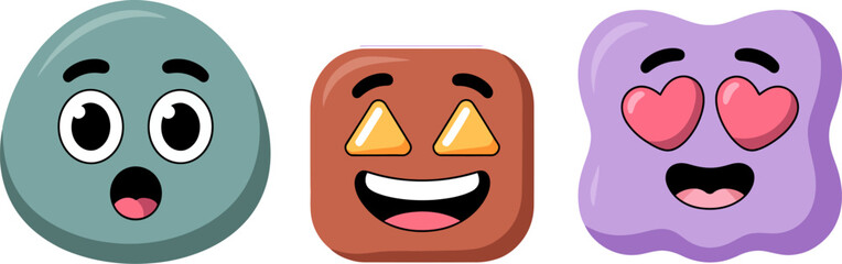Obraz premium Cartoon characters emoji vector illustration of funny faces with different expressions isolated on background vector