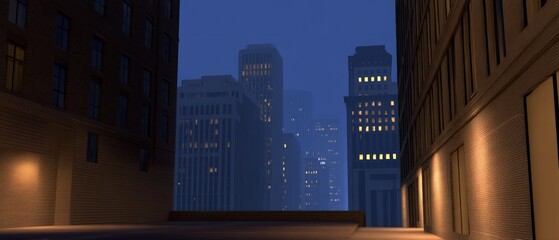 Cityscape at Night: Illuminated Buildings