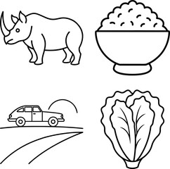 Rhino Bowl Lettuce and Nature Doodle Icon Collection