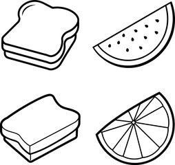 Sandwich Ice Cream Watermelon and Toast Line Icons