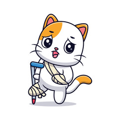 Cute Cat Injury Sick With Bandage Cartoon Vector Icon Illustration. Animal Medical Icon Concept Isolated Premium Vector. Flat Cartoon Style