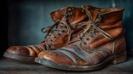 Rustic Charm: A Pair of Vintage Boots with Timeless Style and Worn Elegance