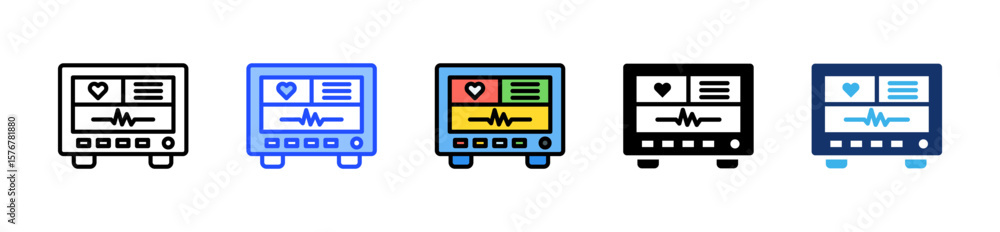 Poster ecg monitor icon collection with multiple styles