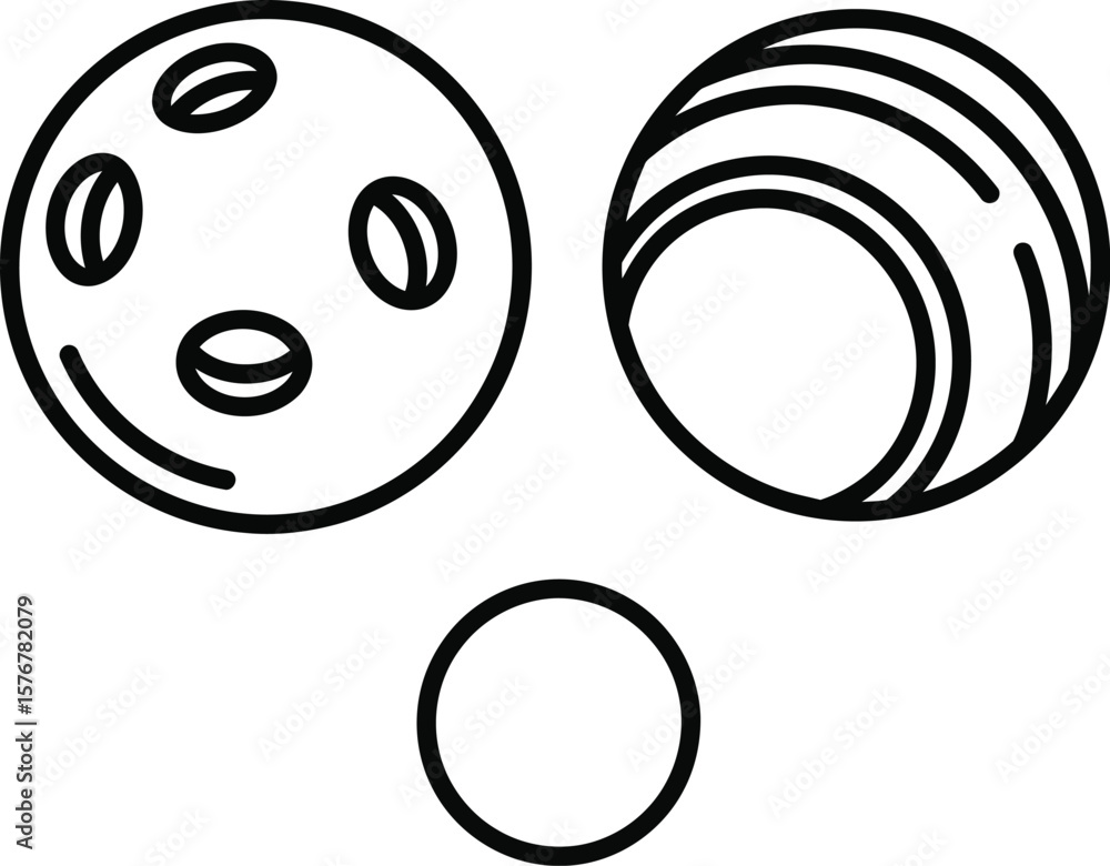 Poster a simple line drawing of three circles with different patterns inside