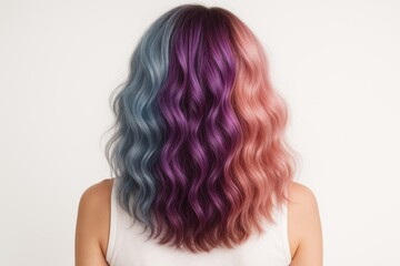 Fototapeta premium Woman with Blue, Purple, and Pink Triple-Tone Wavy Hair