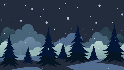 Obraz premium Enchanted Winter Night Snowy Forest Silhouette Landscape Illustration