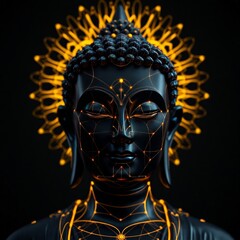 Mystical Golden Buddha with Glowing Sacred Geometry Pattern..