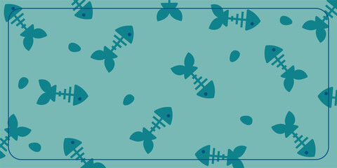 A seamless blue background with a nautical pattern and fishbone icons. This design is suitable for banners, posters, greeting cards, and social media.