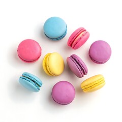 Obraz premium A delicious assortment of colorful French pastry macaroons isolated on a white background