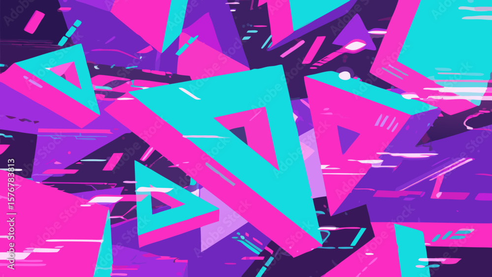 Poster abstract geometric shapes in vibrant colors creating a dynamic and modern design.