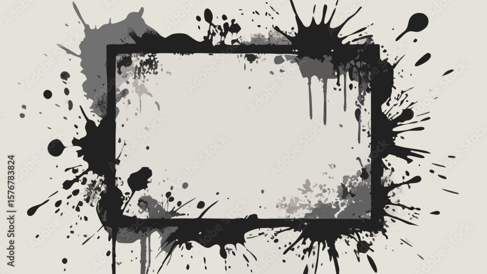 Poster abstract grunge frame with ink splatters and drips on a neutral background design