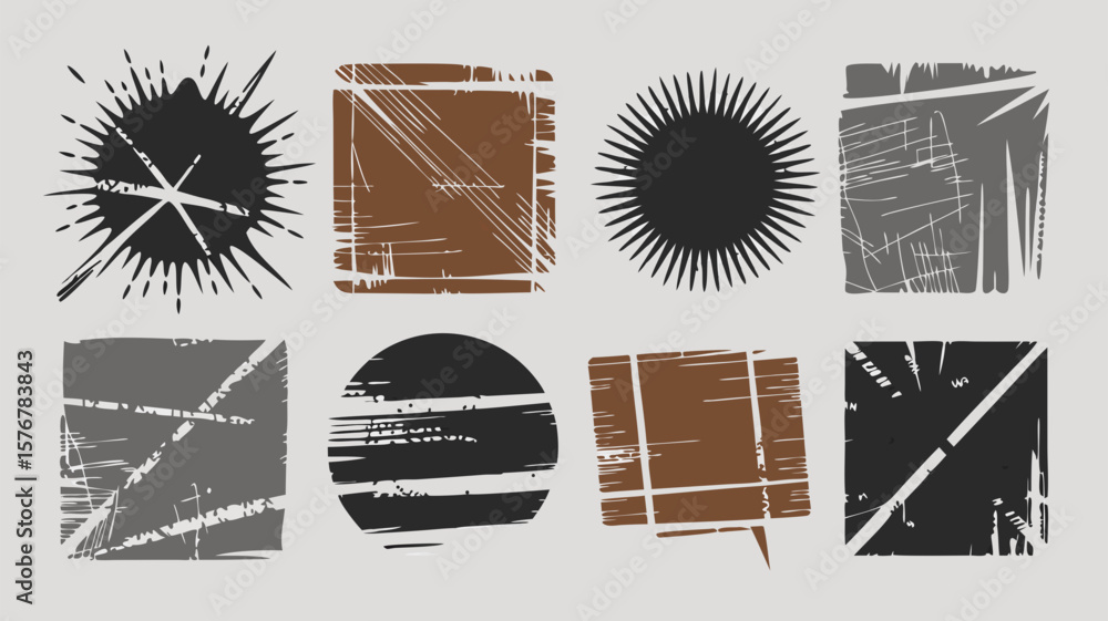 Aufkleber abstract vector shapes with grunge textures and splatters on a neutral background