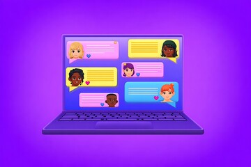 Colorful computer screen displaying online messages and user profiles.