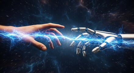 Human and Robot Hand Connection with Glowing Energy