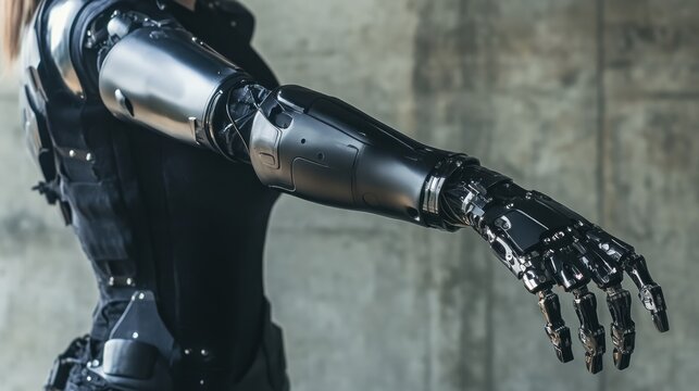Futuristic robotic arm on woman