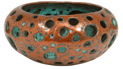 Artistic copper bowl with unique holes home decor modern design indoor close-up view