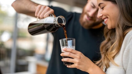 young couple drinking champagne