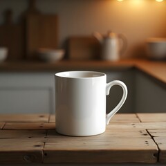 Fototapeta premium Ceramic Cup Ready for Logo Design in Cozy Kitchen