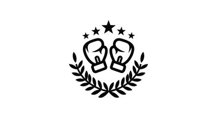 Iconic boxing gloves surrounded by a laurel wreath and five stars symbolizing victory and championship achievement in the combat sport