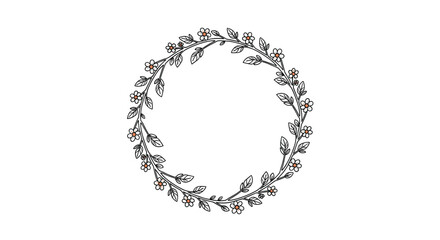 Exquisite delicate botanical circular wreath frame with tiny blooms and leaves creating elegant decorative border for invitations cards and digital designs