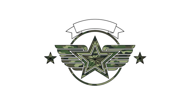Military style star emblem with camouflage wings and stars an emblematic design for patriotic and bold applications
