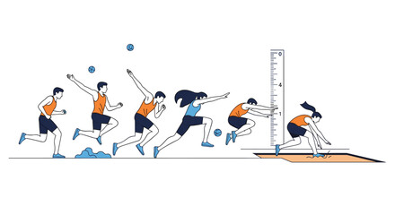 Capturing the dynamics of athletic performance through sequential motion illustrations demonstrating human physical activity and sport