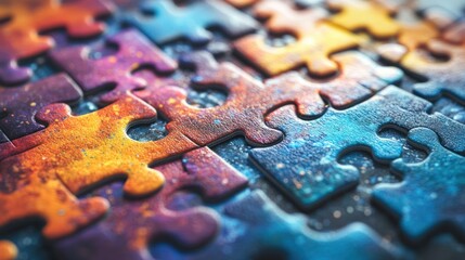 Abstract Colorful Puzzle: A Close-Up View of Interlocking Pieces