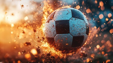 Fiery Football: A Burning Soccer Ball in Motion