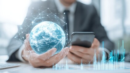 Businessman holds digital Earth