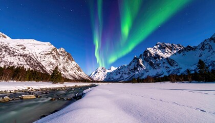 Majestic aurora borealis over snowy mountains (1)