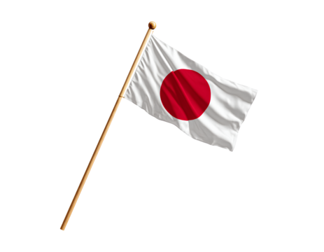 Japanese flag on a pole, isolated on a transparent background PNG